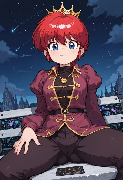 safe_pos, Ranma Saotome. red hair. short hair. blue eyes. small breasts. wide hips. necklace. black eyeliner. pink manicure. |  score_9, score_8_up, score_7_up, faux figurine, nendoroid, full body, figure, platform, solo, Anime, 1girl, masterpiece, best qu...