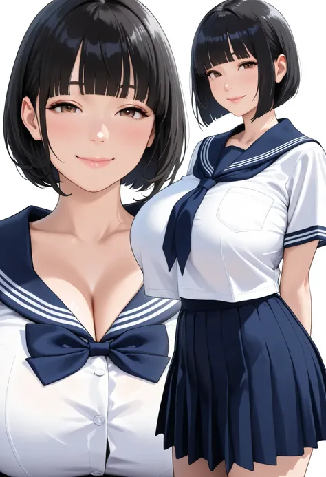 (masterpiece, details, top quality, 8K, [realistic], absurd:1.2), Japanese Women, 1 high school girl, beautiful character design, Plain face, (black hair, middle hair, bob cut, blunt bangs),  美しくdetailsな目の描写, expressive eyes, brown eyes, Japanese woman who...