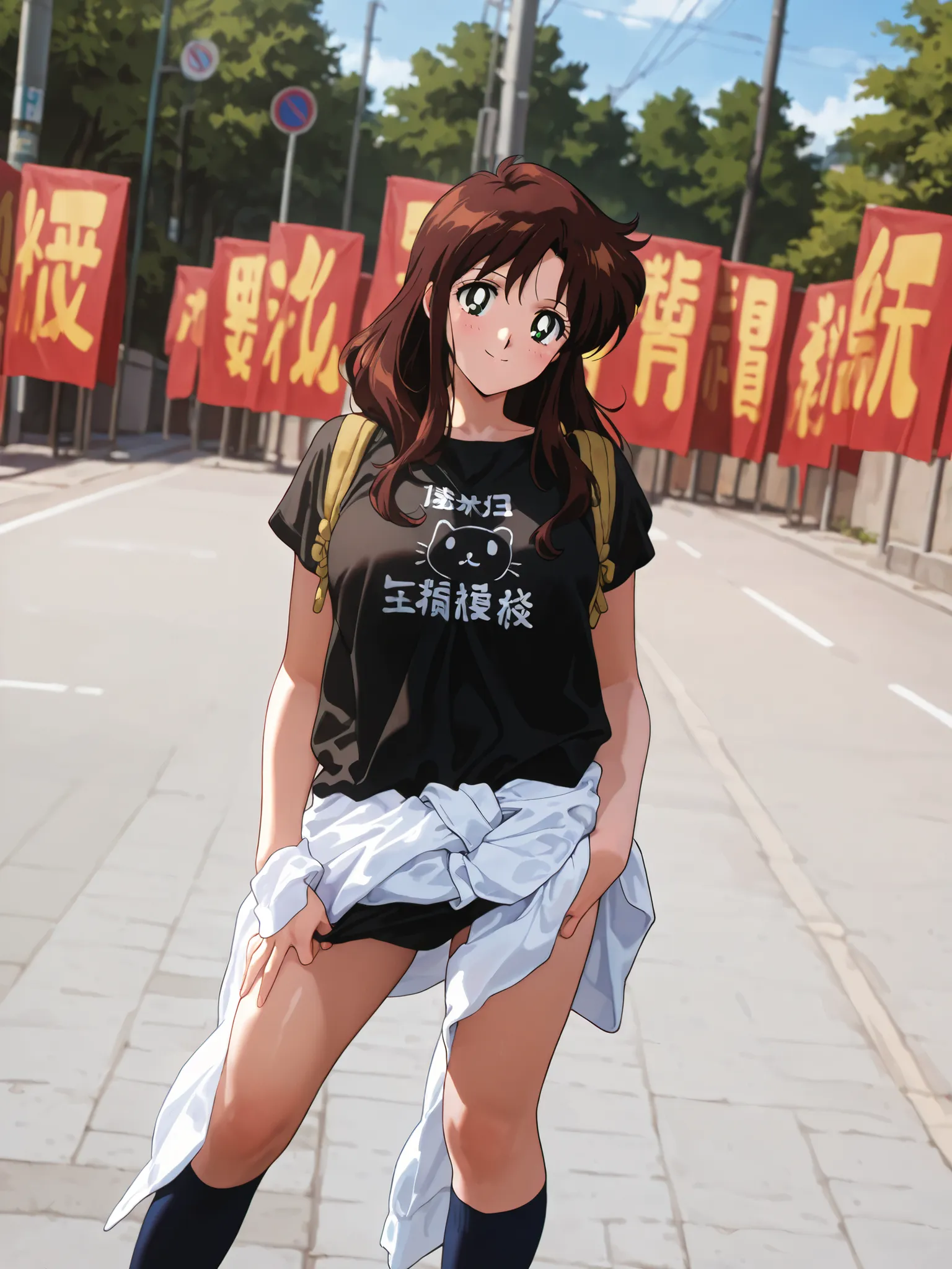 masterpiece, amazing quality, best quality, ultra-detailed, 8K, illustration, clear skin, ultra-detailed-eyes, soft skin, very awa, very as2, soft body, 1990s \(style\), official art, makoto kino, brown hair, green eyes, medium hair, loose hair, smile,