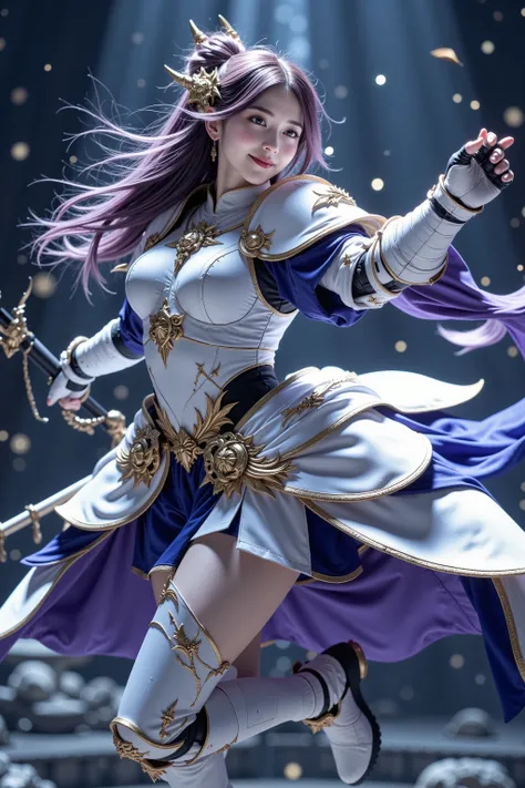 pose211,strikes a pose,dynamic movement,Background:
in the deep darkness of space, Inside the magnificent temple、shining star clusters and pale nebulae spread out above the temple, and planets and meteors shining blue can be seen in the distance.
 Women's ...