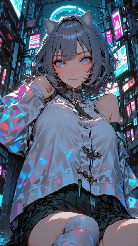 mummy-girl\(mummy,Full Body White Bandage, All Face Bandaged,My hair\(白いMy hair,bob cut,detail,shiny,is fine\),sitting on the ground,Big breasts,Watch Viewers/Beautiful sparkling eyes///.Background\(at alley,Harajuku\( Tokyo ,Japan\),At night, dark\).Quality\(8k,wallpaper of extremely detail CG unit, high resolution, top-Quality, top-Quality real texture skin, Hyperrealistic, Increase Resolution, RAW pictures, best Quality, highly detail, Wallpaper,The golden ratio,Highly Saturated Realism, bright color, dramatic lighting,  compelling stories , Atmospheric Scenery, Fascinating Visuals, exquisite details surrounding the Earth, Strong emotions,dreamy world with a kind personality\).landscape.vivid color