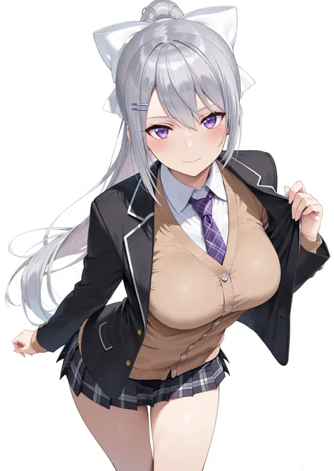 solo,masterpiece,best quality,super fine illustration、finely detail 、clear picture、UHD、HDR, amazing quality, highres, absurdres, very aesthetic, high resolution, ultra detailed, perfect details,nijikaede,purple eye,grey hair,long eyelashes,long hair,ponyta...