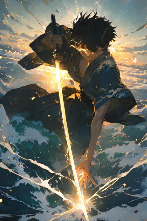 masterpiece, best quality,1 boy,best quality,heroic pose,dynamic angle,dynamic background,with epic effect, high angle shot,like CCTV footage, outward flow of magic or particles, light visual explosion of holy,cloud waves expanding from a central point...