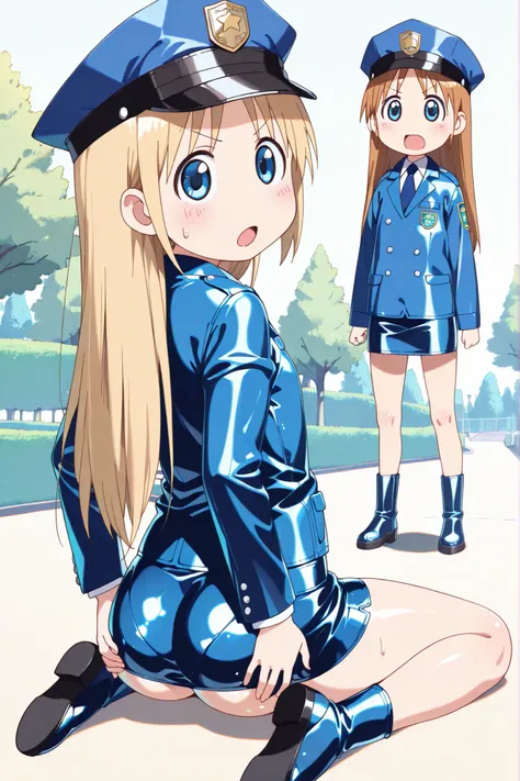 (((anime style))),score_9, score_8_up, score_7_up,masterpiece, best quality,ultra detail,1girl,((solo)),yasuna oribe,koiwai yotsuba,hakase shinonome,,(toddler), ((long hair)), (blue eyes), ((blonde hair)),(round eyes),((((back shot)))),((park lawn)),((blue...