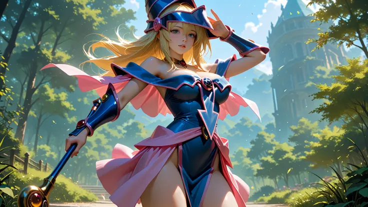  black magician girl、 sexy、 more details、 realistic 、 Top Masterpieces、 Fantasy Backgrounds、 right after the battle starts. Magia de corazón neón. Fondo mágico. Fondo llamativo mágico. Fondo de fantasía 