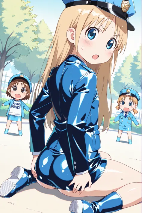 (((anime style))),score_9, score_8_up, score_7_up,masterpiece, best quality,ultra detail,1girl,((solo)),yasuna oribe,koiwai yotsuba,hakase shinonome,,(toddler), ((long hair)), (blue eyes), ((blonde hair)),(round eyes),((((back shot)))),((park lawn)),((blue...