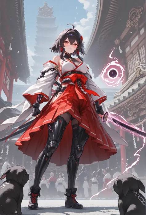 Shrine Maiden、Cyber city、magic、A vision of the world of the near future、I have a bill、Wrestling poses、seen from below