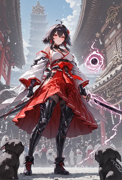 Shrine Maiden、Cyber city、magic、A vision of the world of the near future、I have a bill、Wrestling poses、seen from below