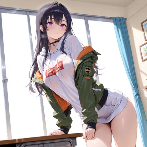 solo,masterpiece,best quality,super fine illustration、finely detail 、clear picture、UHD、HDR, amazing quality, highres, absurdres, very aesthetic, high resolution, ultra detailed, perfect details,(masterpiece, detailed:1.2),vspouruha,medium breasts,purple ey...