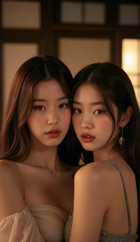 super high quality, masterpiece, Ultra High Resolution Realistic, RAW Photos, 16k、32K、 perfection, Professional Lighting,  Ultra high detail,Very detailed, (((40 year old MILF:1.7))),((Two sexy Japanese women:1.5)),((Two beautiful women:1.5)),  ((At a Japa...