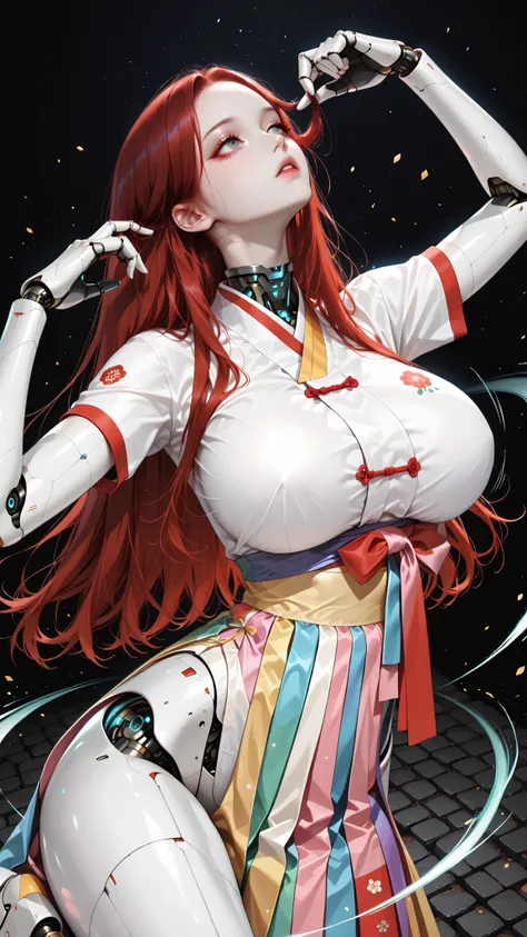masterpiece, best quality, vibrant, very aesthetic, high contrast, (semi-realistic), newest, koreanai, best_quality, finely_detailed_eyes_and_detailed_face, (1 girl, solo, centered composition),long_hair, straight_hair, no bangs, forehead, gray_eyes, (huge...