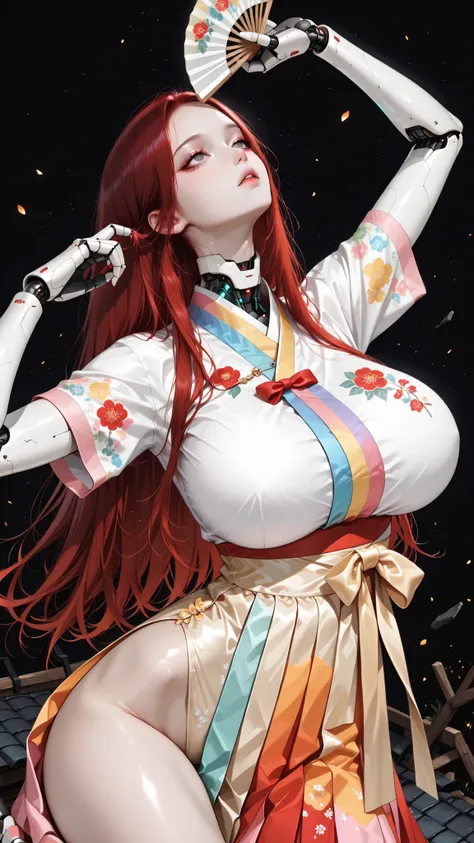 masterpiece, best quality, vibrant, very aesthetic, high contrast, (semi-realistic), newest, koreanai, best_quality, finely_detailed_eyes_and_detailed_face, (1 girl, solo, centered composition),long_hair, straight_hair, no bangs, forehead, gray_eyes, (huge...