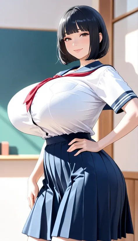 (masterpiece, details, top quality, 8K, [realistic], absurd:1.2), Japanese Women, 1 high school girl, beautiful character design, Plain face, (black hair, middle hair, bob cut, blunt bangs),  美しくdetailsな目の描写, expressive eyes, brown eyes, Japanese woman who...