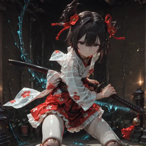 Shelley Gee, (masterpiece, top quality, High Definition: 1.2), girls, Alone, dark brown eyes,      frills、lace fabric、black hair、pantyhose、Women's Funny Faces、sleeves are bordered with lace  、Slightly Short Bob、 １35 cm 、elementary school student、cute face、...