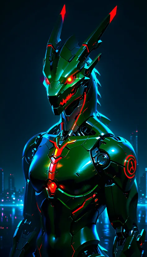 Mechanical Creatures, ((Mechanical Dragon God:1.2, Dragon Body)), Very detailedな, Detailed Mechanism, Smooth range of motion, Exposed mechanical joints, metal texture, Green body, Metal exterior parts, Firearms mounted on the side of the body, Equipped wit...