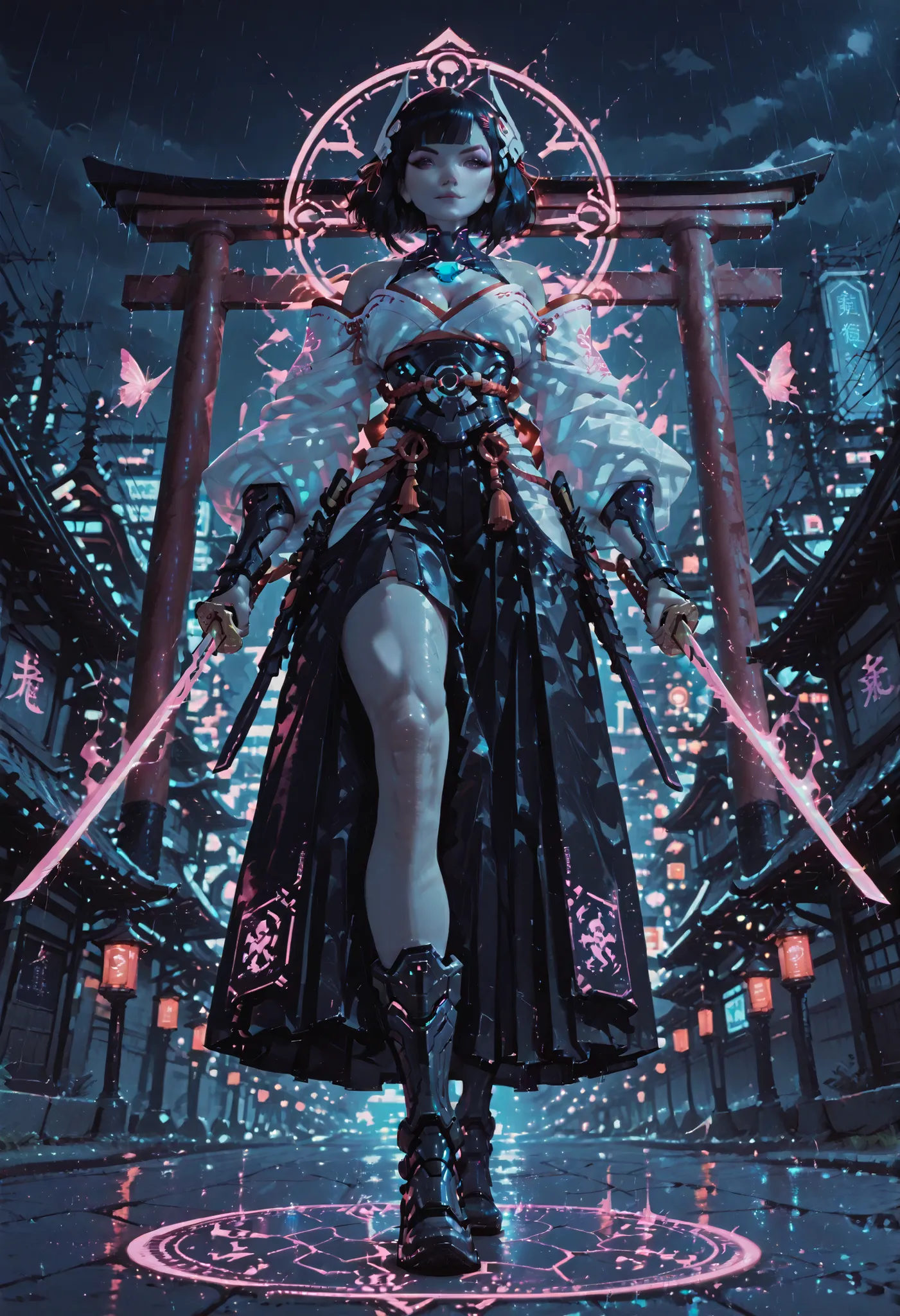 UHD anime screencap, Ultra-high clarity, definitive detail, Flawlessly-impressive digital illustration. at night, female character focus, sole focus, dynamic action angle, low angle, mid-distance, powering-up, magical spell circle on the ground, glowing au...