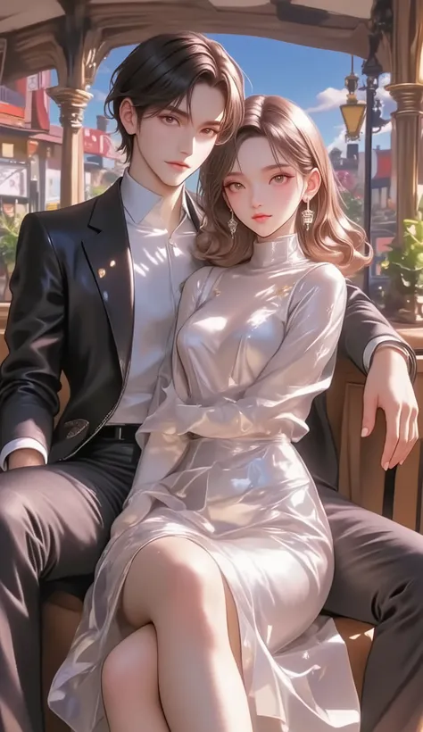         couple        ,1 handsome ,    Distorted view of the fisheye lens,หญิงสาวที่มีใบหน้าsweet , ,  ,  A girl hugging her waist  ,     beautiful girl     , sweet ,   long hair, Brown curls   , put their heads on your shoulders., , , , , , , , young man ...