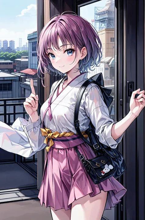 (( masterpiece)), ((top quality)), ((top quality)), (( very detailed)), ((8k CG wallpaper)), ((very delicate and beautiful)), ((shape)), (high resolution), girl on the left、((( Tokyo の風景:2.0)))、((( Tokyo tower:3.0))),Around Town , my hair,short...