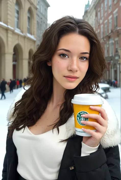 (masterpiece, best quality:1.3), (photorealistic), (realistic face), love_hazal, long wavy dark chestnut hair, hazel eyes with olive hue, almond eye shape, oval face, full lower lip, natural freckles, (warm golden beige skin tone, B cup, medium-sized natur...