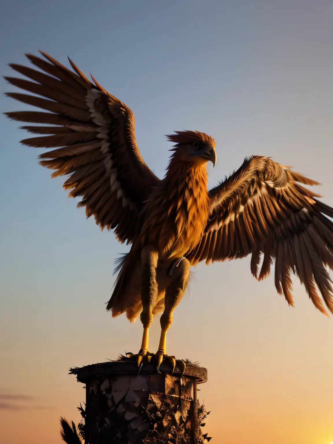 A phoenix perched atop ashes reborn anew,  
Its feathers burned in hues of dawn,  
It fluffed its plumes and took wing,  
Leaving trails of embers in the sky.
