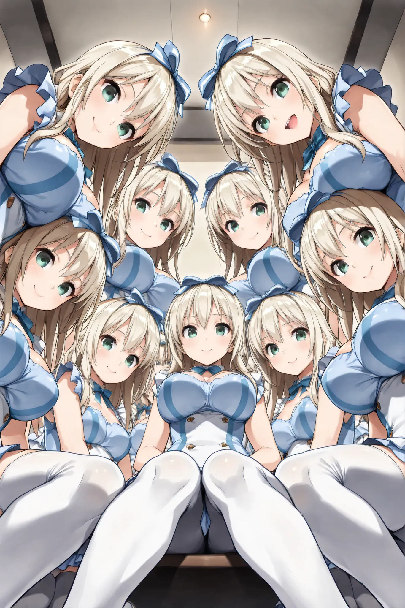 score_9,_up score_8_up, score_7_up, real_Anime, BREAK ((masterpiece, top quality, best image quality, high resolution, highly detailed CG integrated 8K wallpaper)), clone girls, clone twins, 6+clone girls, Clone girls only world, beautiful young woman back...