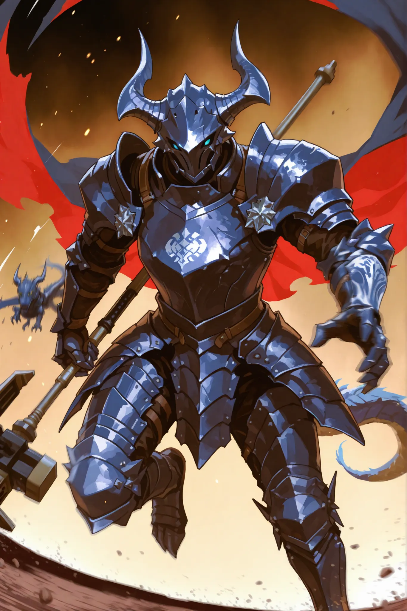 Ku、death、Ya、but、and others、 Dragon Armor。Action。armor、Dynamic、motion blur effect、ウィング型armor、Full Face Armor、war hammer