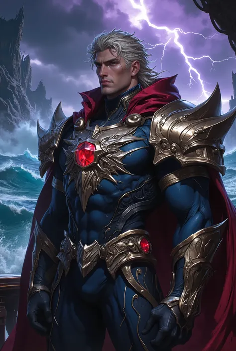 (8k, best quality, masterpiece, ultra-detailed, photorealistic, intricate details), epic character portrait of a majestic sea overlord. A powerfully built, tall middle-aged man with a god-like presence. He has a handsome, weathered, aristocratic face with ...