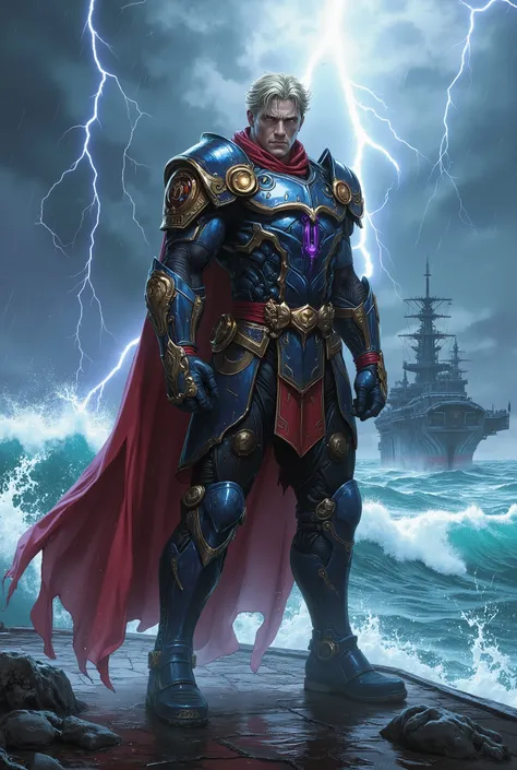 (award-winning digital art, photorealistic, hyper-detailed, 8k resolution), an epic character portrait of a statuesque, powerfully-built middle-aged man. He has a weathered yet handsome face, a jawline of chiseled granite, and eyes like piercing sapphire s...