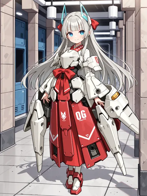 mecha_musume,detailedanimegirl,(((1girl, solo))),(youth_age:1.7), a mecha_girl in ((mecha_armor:1.4)), mecha_dress, full_body, long_hair,straight_hair,grey_hair,blunt bangs, masterpiece, 
best quality, good quality, highres, absurdres, incredibly absurdres...