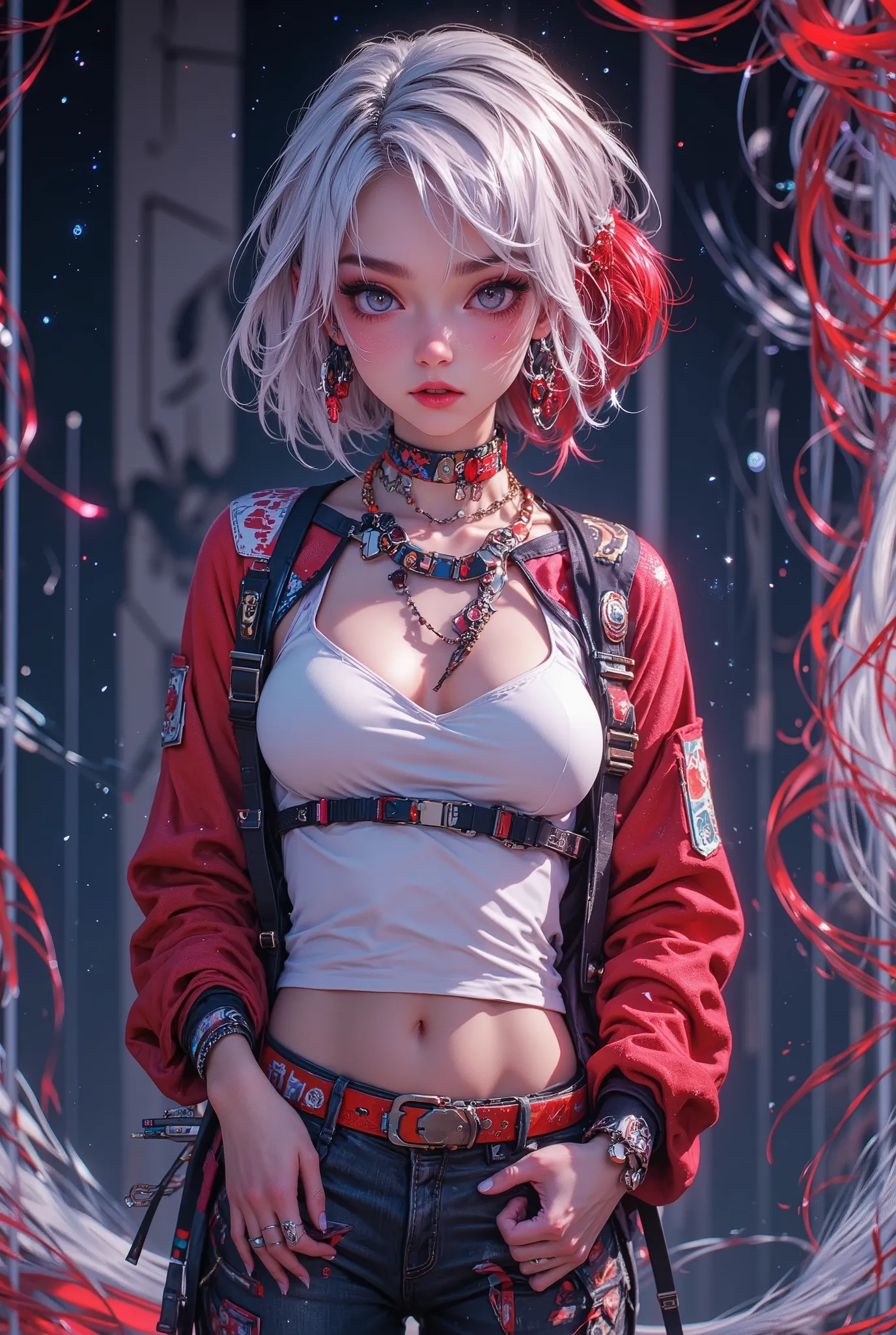 space, sci-fi, (hooded sweatshirt:1.1),((masterpiece)), ((best quality)), (ultra-detailed), ((extremely detailed)), 4K, (8K), best quality, (beautiful), extremely detailed,young woman, 1 woman, solo,bob cut,side braid,(two-tone coloring:1.6),beautiful whit...