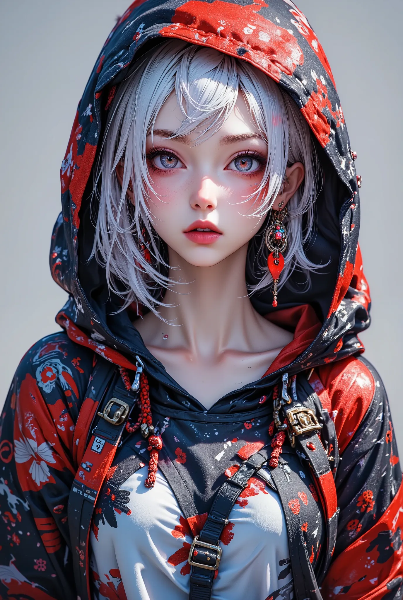 space, sci-fi, (hooded sweatshirt:1.1),((masterpiece)), ((best quality)), (ultra-detailed), ((extremely detailed)), 4K, (8K), best quality, (beautiful), extremely detailed,young woman, 1 woman, solo,bob cut,side braid,(two-tone coloring:1.6),beautiful whit...