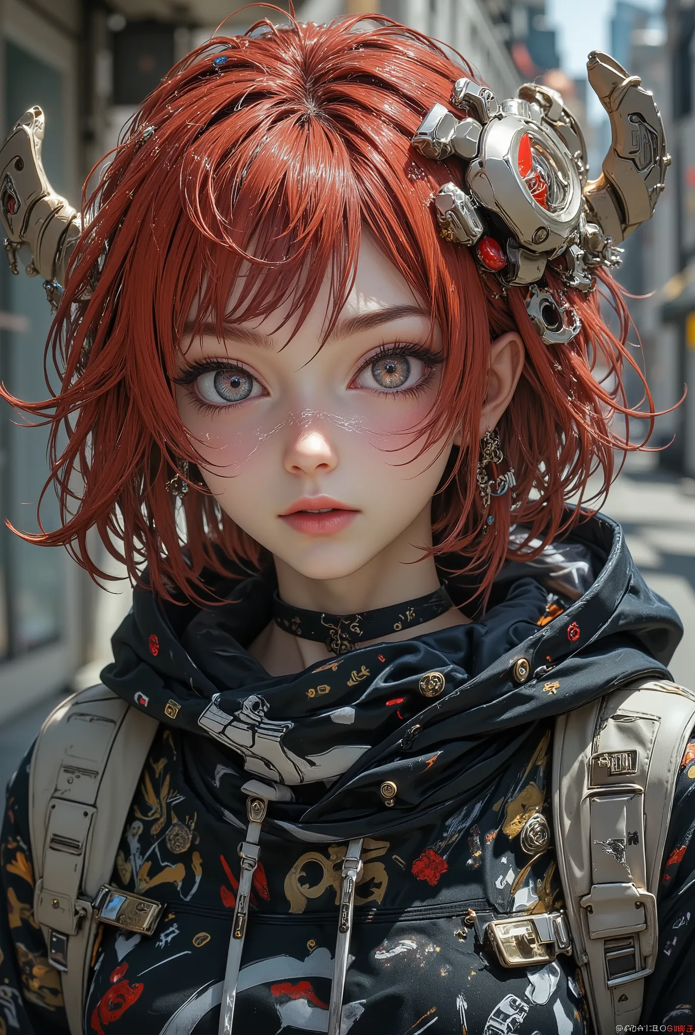 space, sci-fi, (hooded sweatshirt:1.1),((masterpiece)), ((best quality)), (ultra-detailed), ((extremely detailed)), 4K, (8K), best quality, (beautiful), extremely detailed,young woman, 1 woman, solo,bob cut,side braid,(two-tone coloring:1.6),beautiful whit...