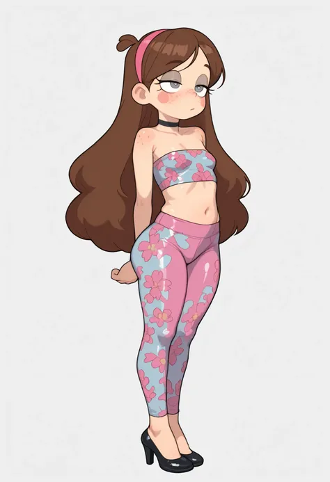 Mabel Pines, blush stickers, brown hair. black eyes. half-closed eyes, small breasts, huge hips. long eyelashes, choker. | masterpiece, best quality, amazing quality, very aesthetic, perfect eyes,((r17329_illu)),gotic, gr4ph1t3, , Fr3ckles, ginger hair, g...