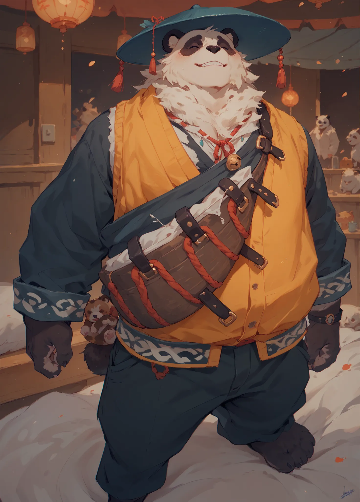 The character is a panda, a close-up of the upper body