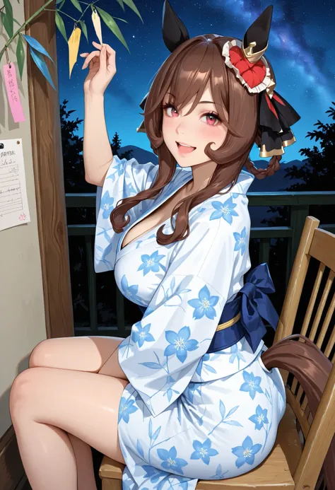 (masterpiece:1.2), (best quality:1.2), (ultra-detailed:1.2), 1girl, solo, gentildonna \(umamusume\), braid, hair between eyes, breasts, horse tail, horse ears, ear ornament, tail on the lower back, proportional body, proportional,1 girl, beautiful hair, be...