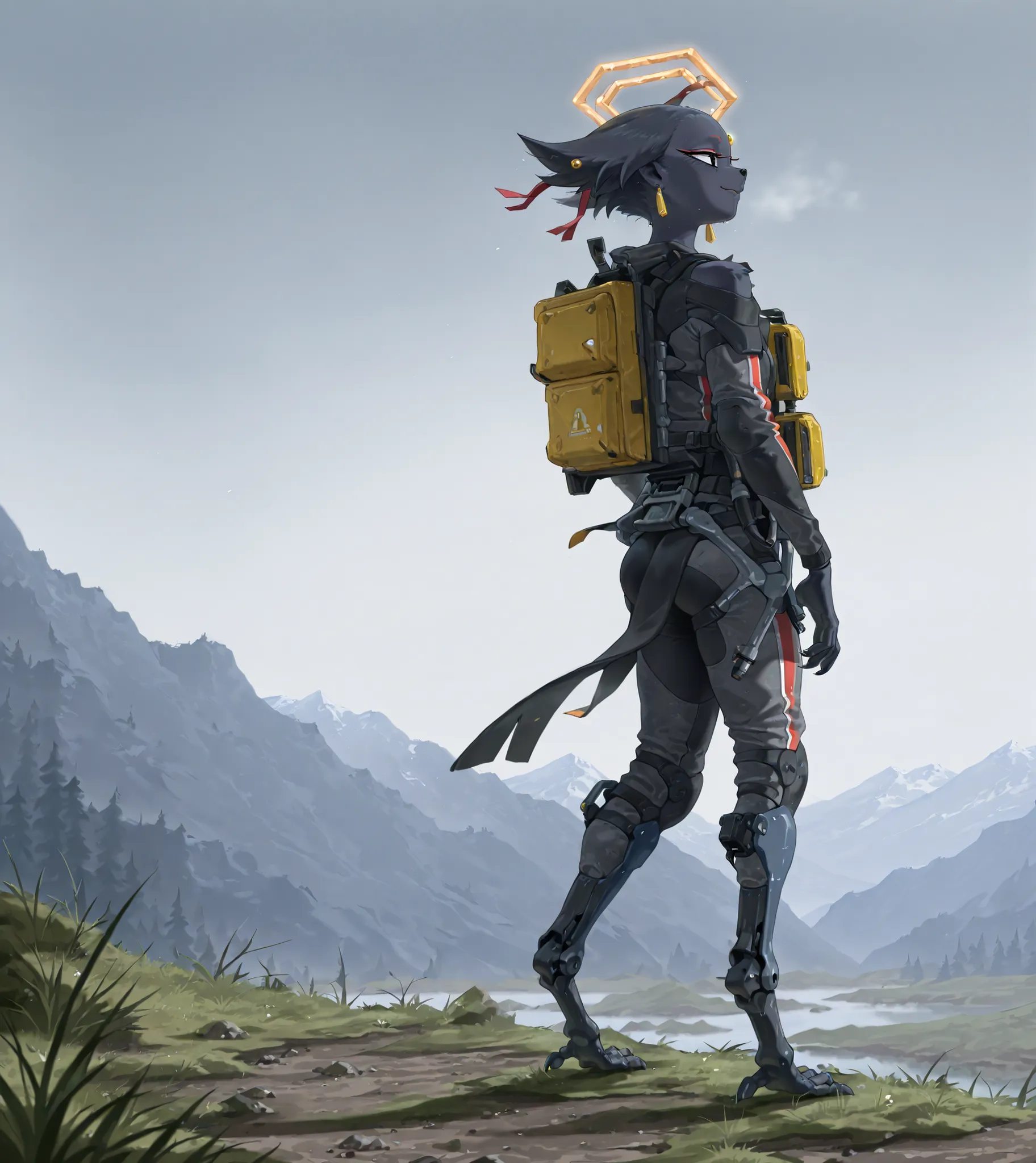 Masterpiece, better quality, amazing quality, very aesthetic, Absurds, newer, background a room light off, extreme detail, 8K ,Wool , Source_anime, Amazing background, ((\Goumang\:1.4)), (solo), female, harpy, (black body), fur, black nose, black_fur, long...