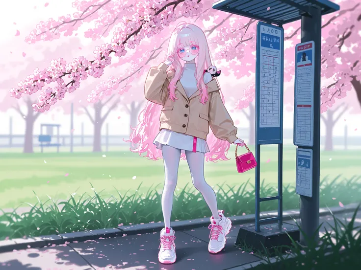 The white-skinned Korean girl. She has white skin with pink blush. She has blue eyes, pink eyelashes and pink eyebrows. She has light Korean makeup, and her lips have pink gloss. She has longest ground-length bleached hair with Pink coloring. She has 1980s...