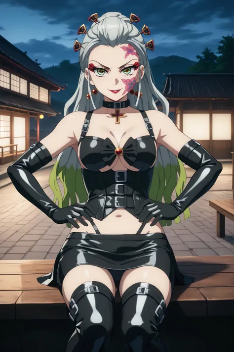 (((sitting cross-legged)))、Queen、((( 1 woman)))、(((solo:1.8)))、(((black latex elbow gloves:1.4)))、(((Black latex corset dress:1.4)))、(((corset dress is decorated with beautiful lace)))、((( )))、(((Black latex tight mini skirt:1.4)))、(((black thigh-high boot...