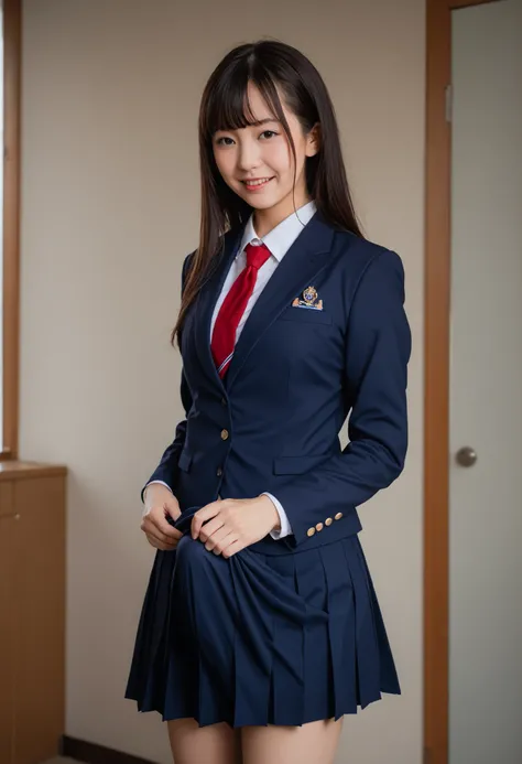 best quality,masterpiece,ultra high resolution,(photorealistic:1.4),raw photo,(Real skin feel:1.3),(film grain:1.3)A  beautiful  Japanese girl, スカートとニーハイソックスを履いているかわいい日本のアイドルPhoto of ( beautiful :1.1),ultra high resolution,Ultra Fine,,Photo of, JK uniform,...