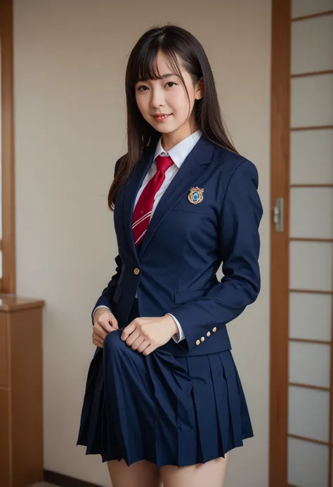 best quality,masterpiece,ultra high resolution,(photorealistic:1.4),raw photo,(Real skin feel:1.3),(film grain:1.3)A  beautiful  Japanese girl, スカートとニーハイソックスを履いているかわいい日本のアイドルPhoto of ( beautiful :1.1),ultra high resolution,Ultra Fine,,Photo of, JK uniform,...