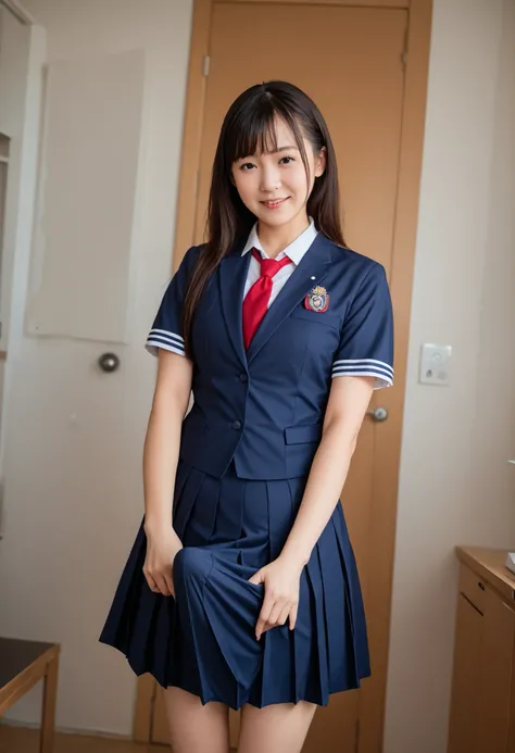 best quality,masterpiece,ultra high resolution,(photorealistic:1.4),raw photo,(Real skin feel:1.3),(film grain:1.3)A  beautiful  Japanese girl, スカートとニーハイソックスを履いているかわいい日本のアイドルPhoto of ( beautiful :1.1),ultra high resolution,Ultra Fine,,Photo of, JK uniform,...