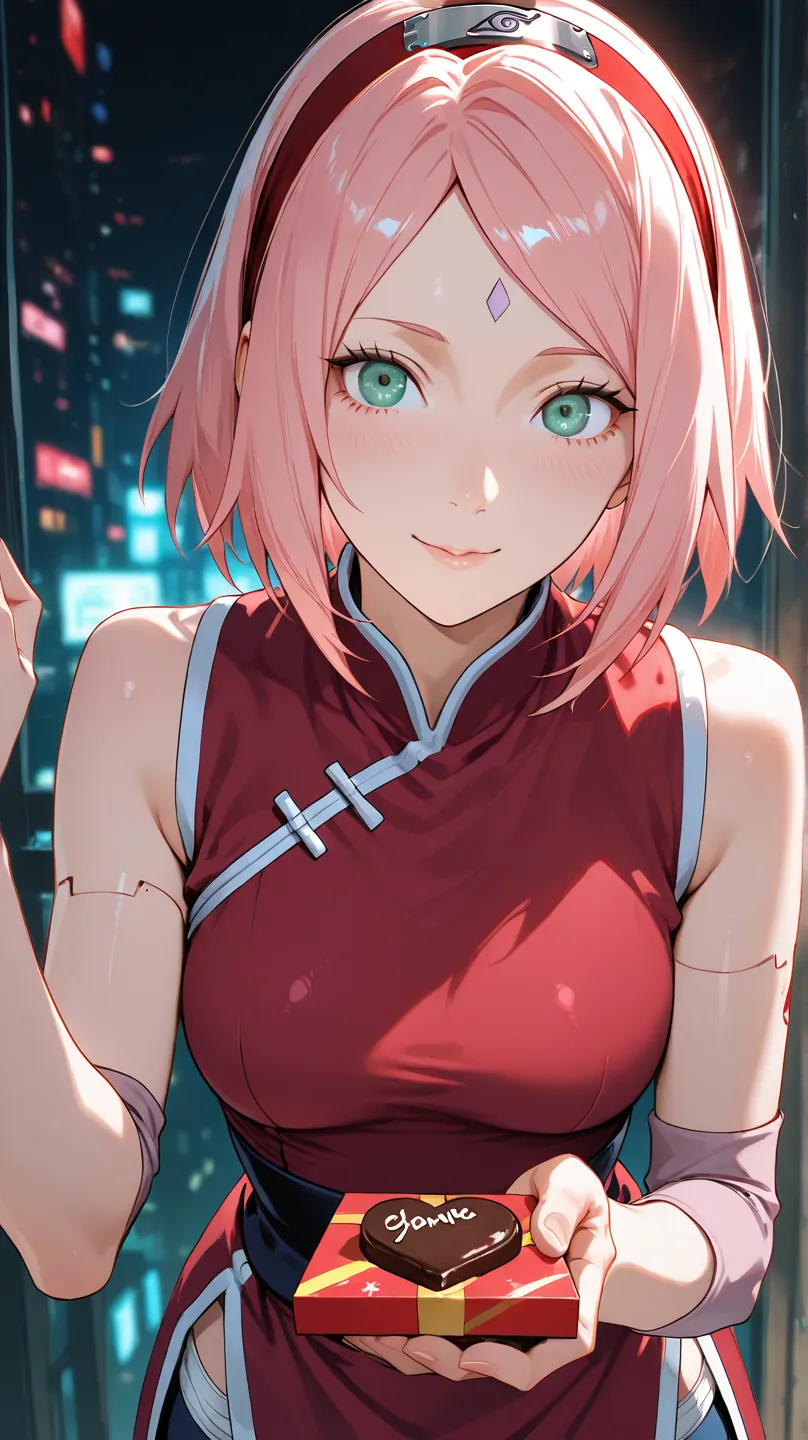 haruno sakura, cyberpunk, giving chocolate
