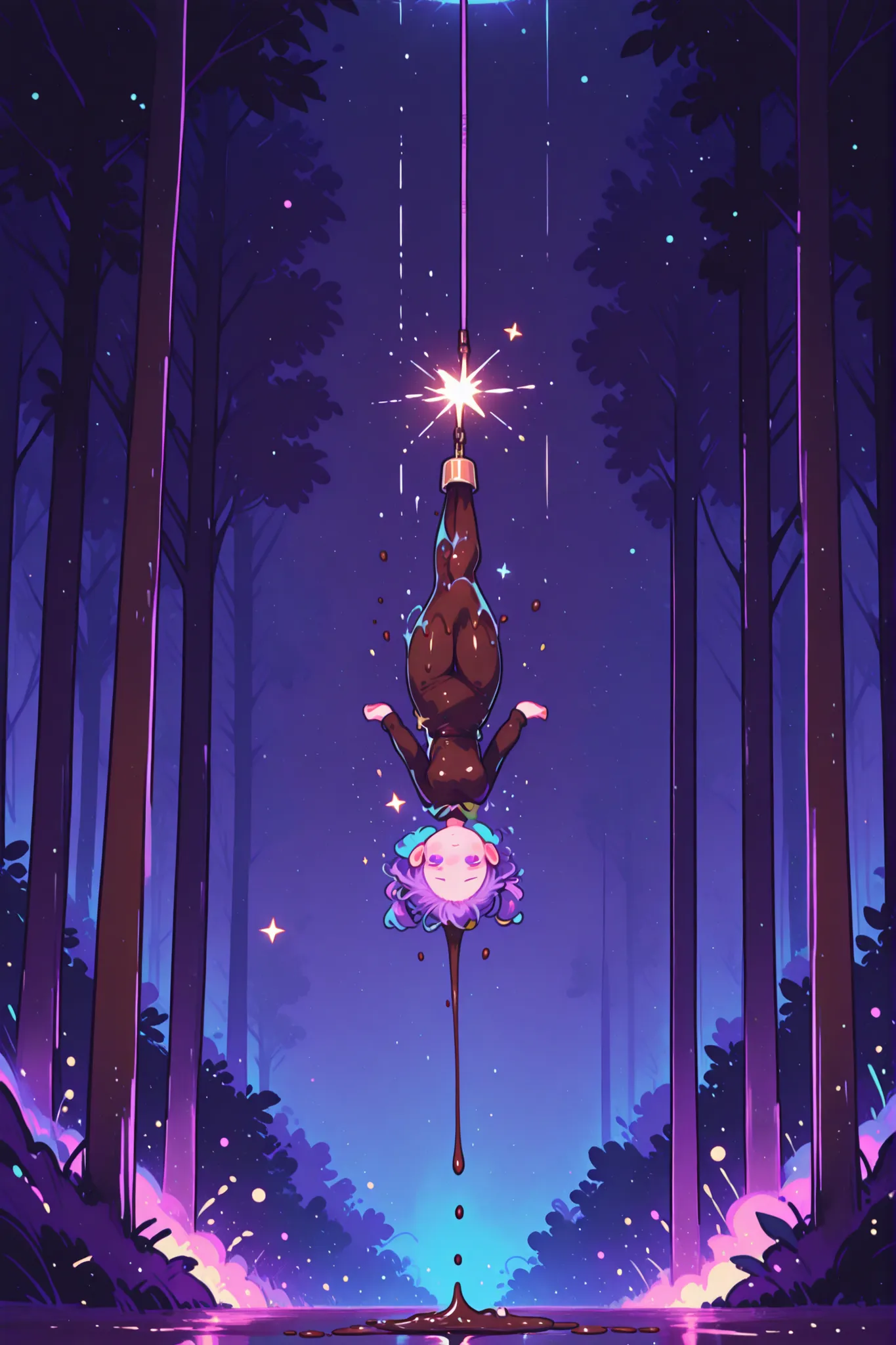 「Cocoa Trap」。Chocolate Day, 一口でFalling, 甘くてPoisonousキャラを描こう。High Quality,4K, 8K, Ultra-precise, super realistic, bungee jump like the picture, Studio Lighting, extreme details,Professional, bright colors, Of the bokeh effect, Chocolate Day, Poisonous, swee...