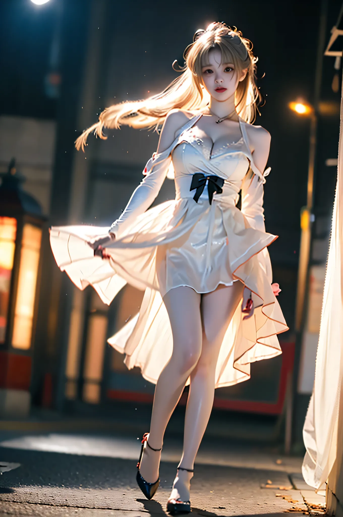 ,,((full body, from below)), (masterpiece, best quality, ultra-detailed, 8k), realistic, a beautiful sexy long-legged model ((Random scene)), ((Random posture)), (I-type Valley), (Full breasts, visible cleavage, very short skirt hem, exposed shoulders), (T...