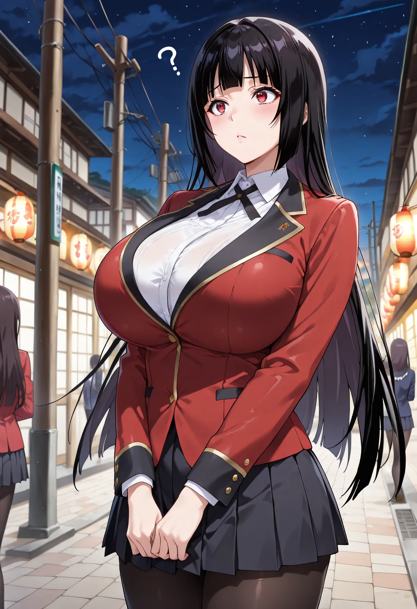 (master piece, best quality, anime, detailed, absurd:1.2), Japanese women, high school girl, jabami yumeko, beautiful character designs, Beautiful skin, Long Black Hair, straight hair, short bang, beautiful detailed depiction of eyes, expressive eyes,Red E...