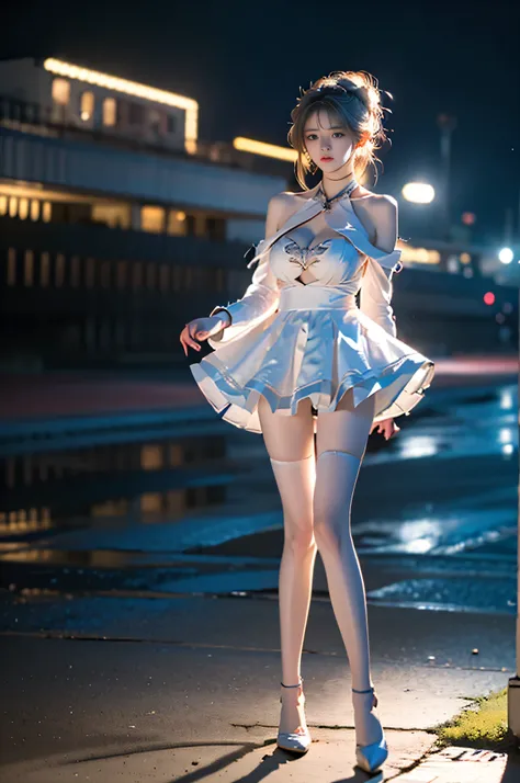 ,,((full body, from below)), (masterpiece, best quality, ultra-detailed, 8k), realistic, a beautiful sexy long-legged model ((Random scene)), ((Random posture)), (I-type Valley), (Full breasts, visible cleavage, very short skirt hem, exposed shoulders), (T...