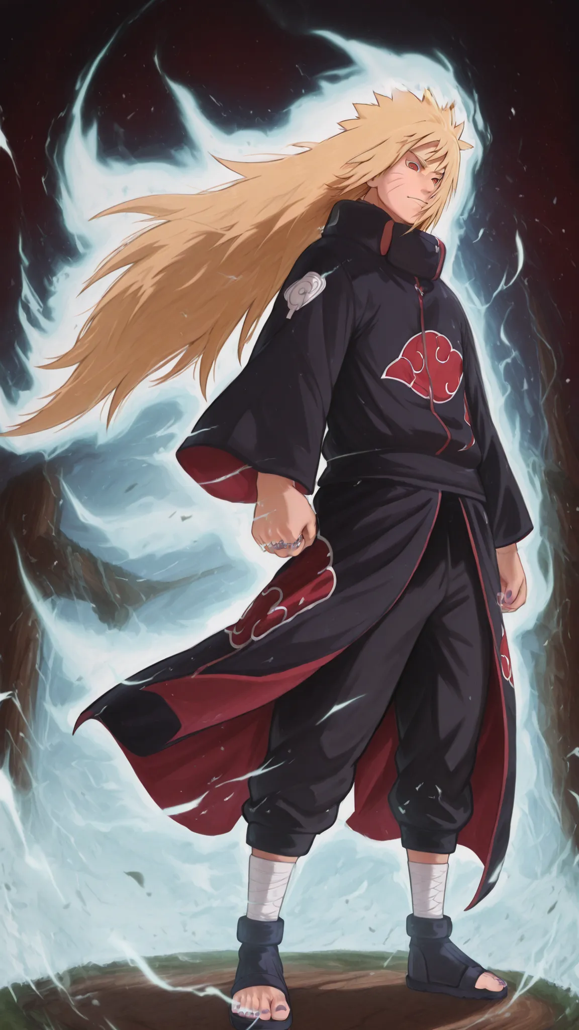 flat color, WaifuDiffusionStyle, neutral background, white splash stylized outline background——-aura farming, 1boy, uzumaki_naruto, blonde_hair, very long hair, spiky hair, bangs, red eyes, mature_male, muscular, muscular_male, AkatsukiOro, official altern...