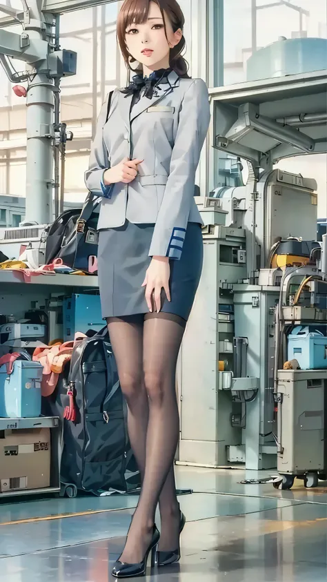 airport,
((masterpiece)),(((top quality))),(top quality,masterpiece,ultra high resolution,original photo,ultra high resolution， trio of Japanese women ,,transparent white、black、uniform,high heels、pantyhose