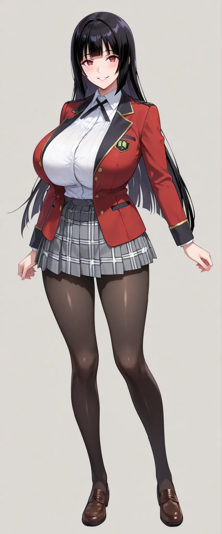 (master piece, best quality, anime, detailed, absurd:1.2), Japanese women, high school girl, jabami yumeko, beautiful character designs, Beautiful skin, Provocative Poses, Fearless Smile, beautiful detailed depiction of eyes, expressive eyes, Red Eyes, Lon...