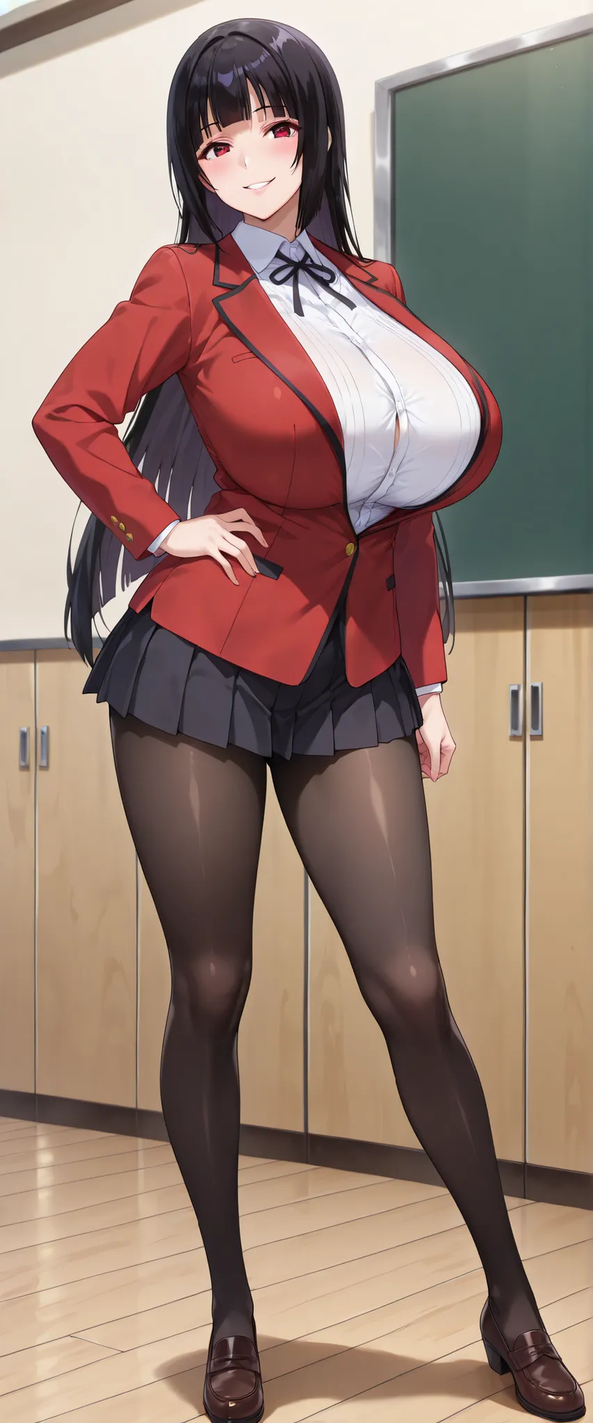 (master piece, best quality, anime, detailed, absurd:1.2), Japanese women, high school girl, jabami yumeko, beautiful character designs, Beautiful skin, Provocative Poses, A smile of expectation, beautiful detailed depiction of eyes, expressive eyes, Red E...